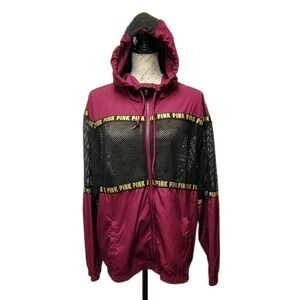 Victoria's Secret PINK Anorak Windbreaker Jacket Size M/L Burgundy Hood Full Zip